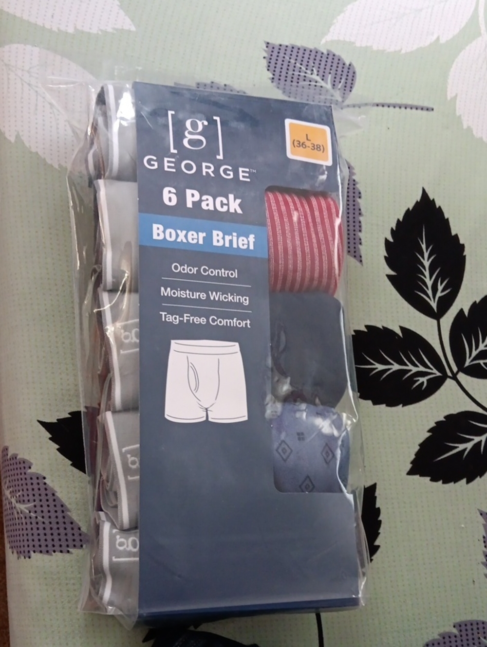 George 6-Pack Boxer Briefs - Red Stripe, Navy, Light Blue, Gray, White, Brown